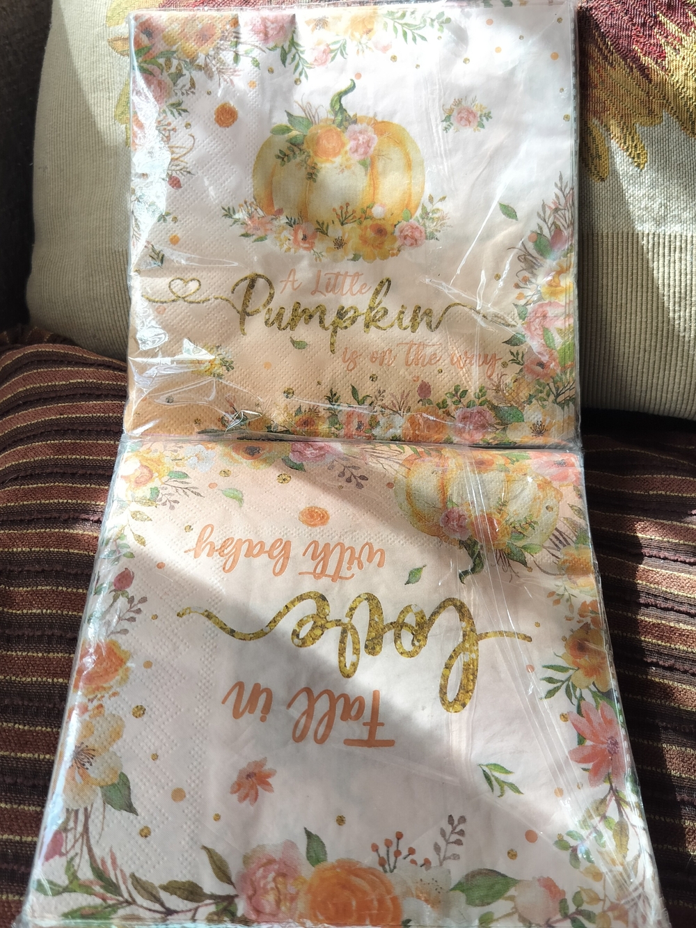 Baby Shower Fall Pumpkin Floral Paper Napkins - Green Gold & Orange